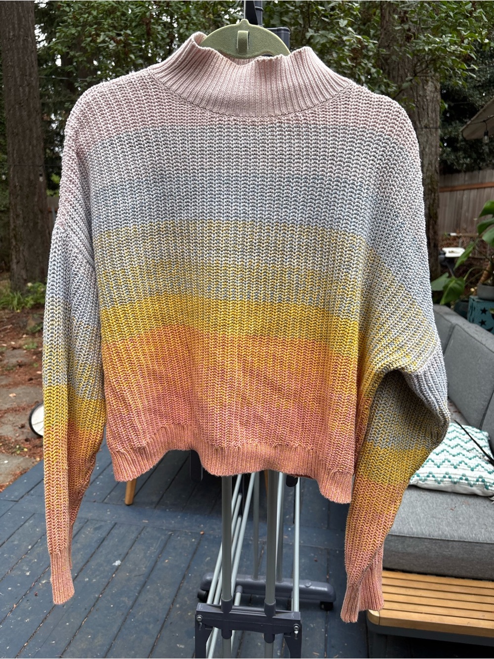LC Lauren Conrad Ombre Mock-Neck Sweater in Pink, Yellow, Gray